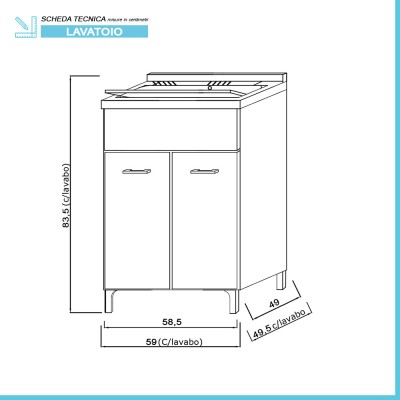 Scheda tecnica Mobile lavatoio 59,3x49,8 cm rovere con vasca in ceramica e asse lavapanni