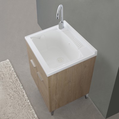 Pilozzo Mobile lavatoio 59,3x49,8 cm rovere con vasca in ceramica e asse lavapanni