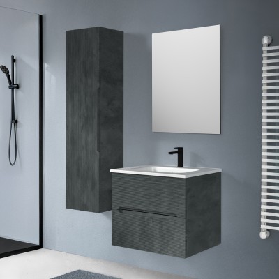 Pensile Mobile bagno sospeso 60 lava cannettato 2 cassetti lavabo e specchio Rigo