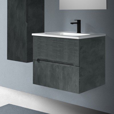 Cassetti chiusi Mobile bagno sospeso 60 lava cannettato 2 cassetti lavabo e specchio Rigo