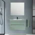 Mobile bagno sospeso 80 verde cannettato 2 cassetti lavabo e specchio Rigo