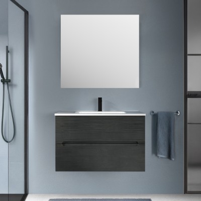 Mobile bagno sospeso 80 lava cannettato 2 cassetti lavabo e specchio Rigo