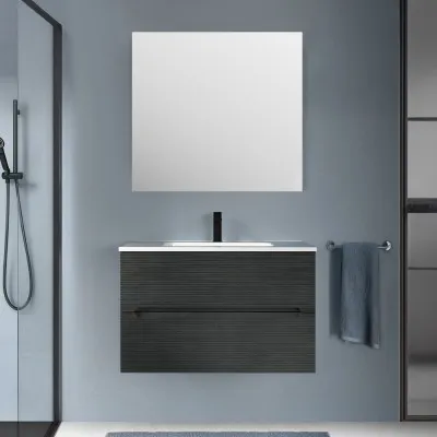 Mobile bagno sospeso 80 lava cannettato 2 cassetti lavabo e specchio Rigo