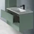 Cassetto aperto Mobile bagno sospeso 100 verde cannettato 2 cassetti lavabo e specchio Rigo