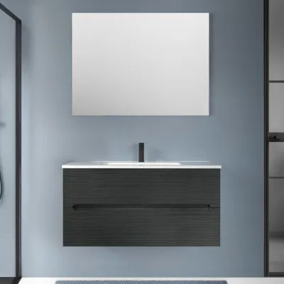 Mobile bagno sospeso 100 lava cannettato 2 cassetti lavabo e specchio Rigo