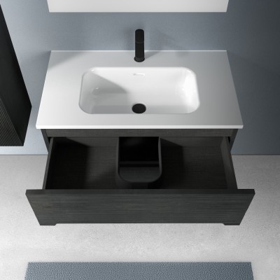 Mobiletto bagno sospeso 100 lava cannettato 2 cassetti lavabo e specchio Rigo