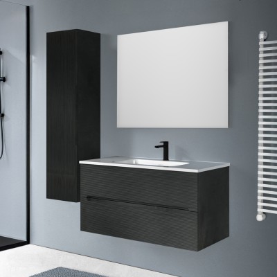 Pensile Mobile bagno sospeso 100 lava cannettato 2 cassetti lavabo e specchio Rigo