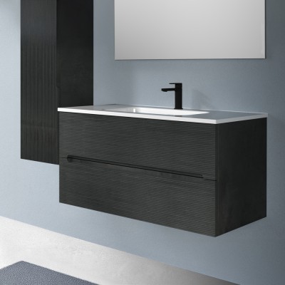 Cassetti chiusi Mobile bagno sospeso 100 lava cannettato 2 cassetti lavabo e specchio Rigo