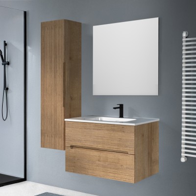 Composizione completa Colonna bagno sospesa 35 cm rovere cannettato con ripiani Rigo