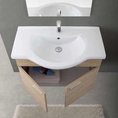 Ante aperte Mobile bagno sospeso 80 cm Rovere Dolomite completo di lavabo e specchio Desya