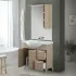 Ante aperte Mobile bagno a terra 85 cm rovere dolomite con pensile su specchio LED Desya