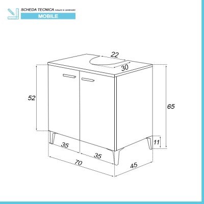 Scheda tecnica Mobile sotto lavabo universale 70 cm rovere dolomite con 2 ante Desya
