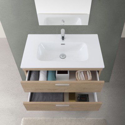 Cassetti aperti Mobile bagno sospeso 80 cm rovere dolomite con 2 cassettoni soft-close Desya