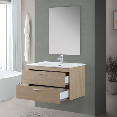 Cassetti aperti Mobile bagno sospeso 80 cm rovere dolomite con 2 cassettoni soft-close Desya