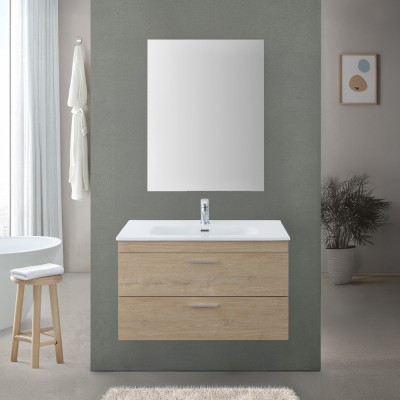 Mobile bagno sospeso 80 cm rovere dolomite con 2 cassettoni soft-close Desya