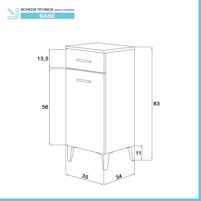 Scheda tecnica Base multiuso 35x34 cm rovere dolomite con anta reversibile e cassetto Desya
