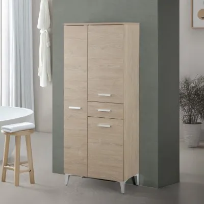 Colonna bagno dappoggio H 153,5 cm rovere dolomite con 2 ante e cassetto Desya