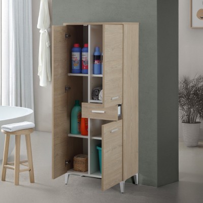 Anta aperta Colonna bagno dappoggio H 153,5 cm rovere dolomite con 2 ante e cassetto Desya
