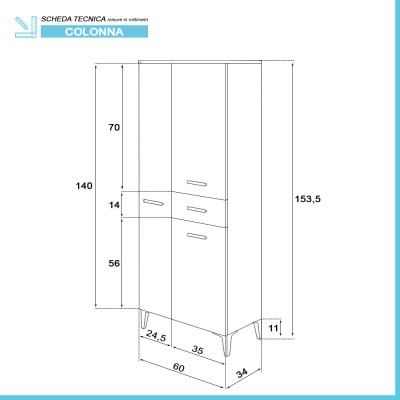 Scheda tecnica Colonna bagno dappoggio H 153,5 cm rovere dolomite con 2 ante e cassetto Desya