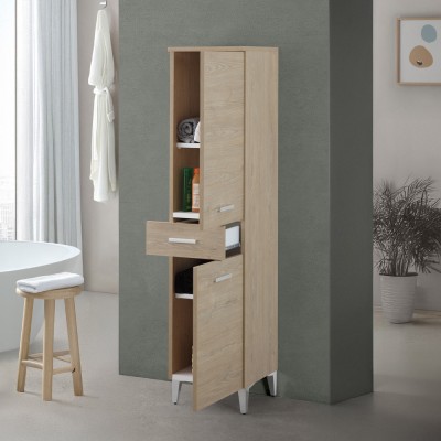 Anta aperta Colonna bagno dappoggio H 153,5 cm rovere dolomite con 2 ante e cassetto Desya