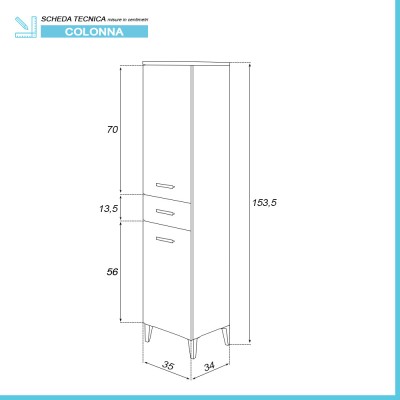Scheda tecnica Colonna bagno dappoggio H 153,5 cm rovere dolomite con 2 ante e cassetto Desya