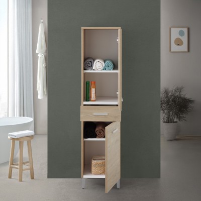 Anta aperta Colonna bagno dappoggio H 153,5 cm rovere dolomite con 2 ante e cassetto Desya