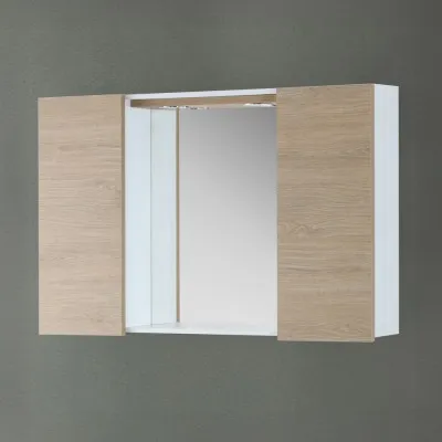 Specchio contenitore 91x61 cm rovere dolomite con pensili laterali e LED Desya