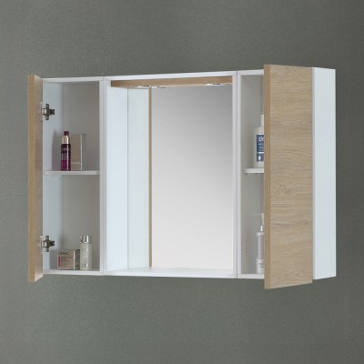 Ante aperte Specchio contenitore 91x61 cm rovere dolomite con pensili laterali e LED Desya