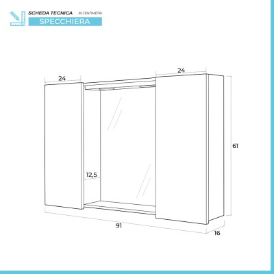 Scheda tecnica Specchio contenitore 91x61 cm rovere dolomite con pensili laterali e LED Desya