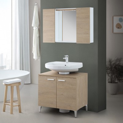 Specchio contenitore 91x61 cm rovere dolomite con pensili laterali e LED Desya