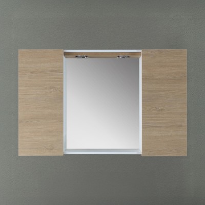 Specchio contenitore 91x61 cm rovere dolomite con pensili laterali e LED Desya
