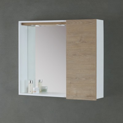 Specchio contenitore LED 91x61 cm rovere dolomite con pensili laterali Desya