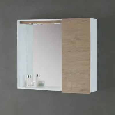 Specchio contenitore LED 91x61 cm rovere dolomite con pensili laterali Desya