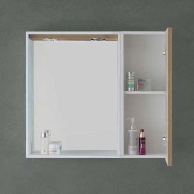 Anta aperta Specchio contenitore LED 91x61 cm rovere dolomite con pensili laterali Desya