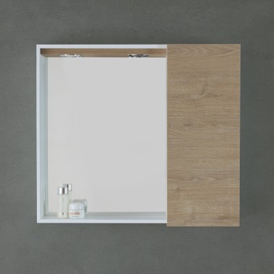 Specchio contenitore LED 91x61 cm rovere dolomite con pensili laterali Desya