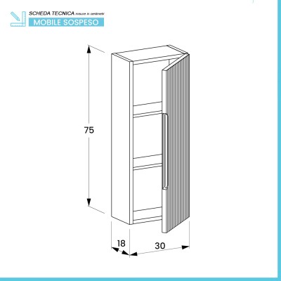 Scheda tecnica Pensile bagno sospeso 30 cm bianco opaco cannettato reversibile Rigo
