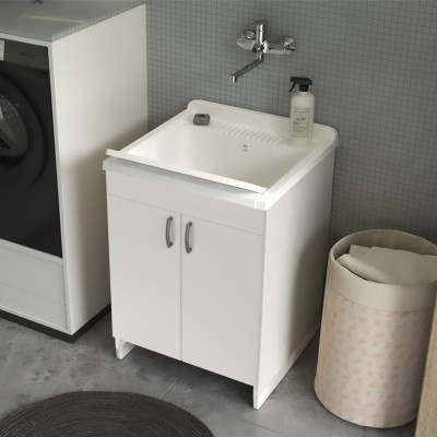 Mobile lavatoio 60x60 cm bianco in kit di montaggio con vasca e asse Ikaro