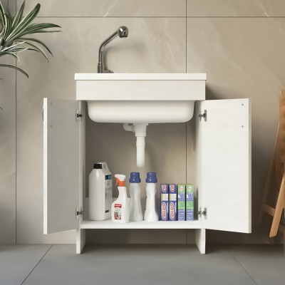 Ante aperte Mobile lavatoio 60x60 cm bianco in kit di montaggio con vasca e asse Ikaro