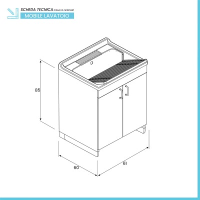 Scheda tecnica Mobile lavatoio 60x60 cm bianco in kit di montaggio con vasca e asse Ikaro