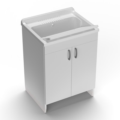 Mobile lavatoio 60x50 cm bianco in kit di montaggio con vasca e asse Ikaro