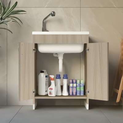 Ante aperte Mobile lavatoio 60x50 cm olmo in kit di montaggio con vasca e asse Ikaro