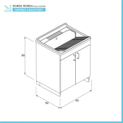 Scheda tecnica Mobile lavatoio 60x50 cm olmo in kit di montaggio con vasca e asse Ikaro