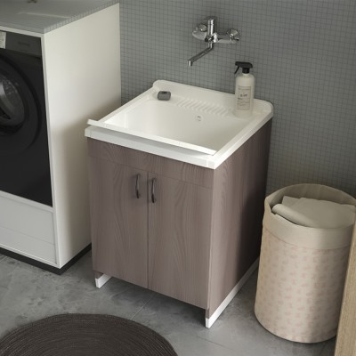 Mobile lavatoio 60x50 cm rovere in kit di montaggio con vasca e asse Ikaro