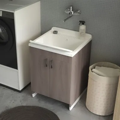 Mobile lavatoio 60x50 cm rovere in kit di montaggio con vasca e asse Ikaro