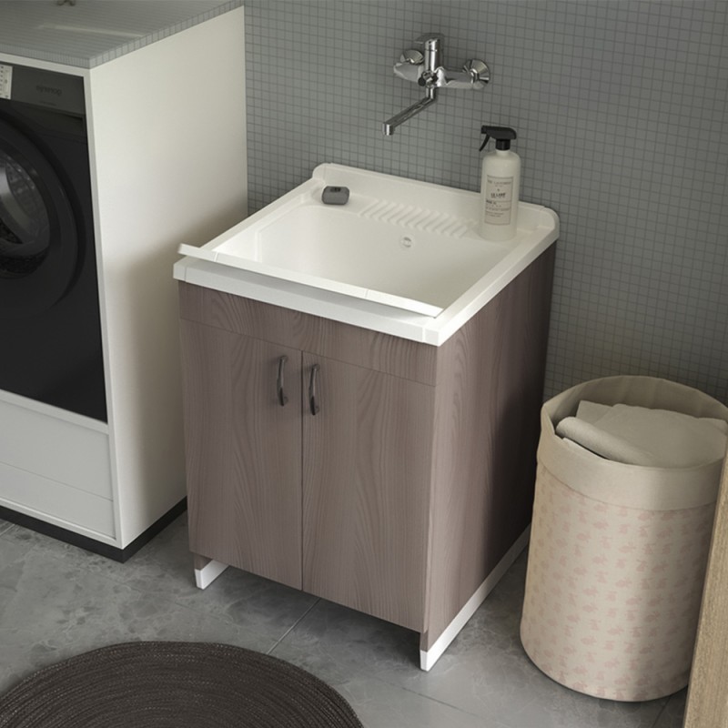 Mobile lavatoio 60x50 cm rovere in kit di montaggio con vasca e asse Ikaro
