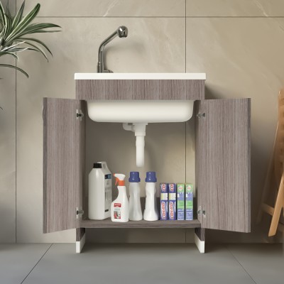 Ante aperte Mobile lavatoio 60x50 cm rovere in kit di montaggio con vasca e asse Ikaro