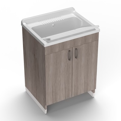 Mobile lavatoio 60x50 cm rovere in kit di montaggio con vasca e asse Ikaro