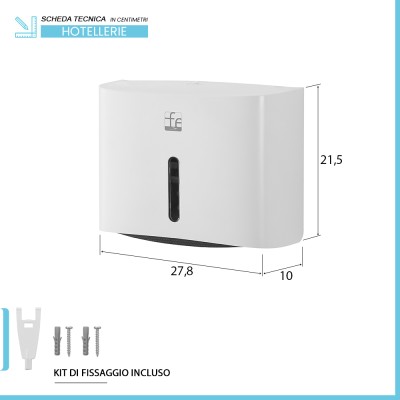 Scheda tecnica Distributore di salviette max 200 pz per carta piegata a Z in ABS bianco