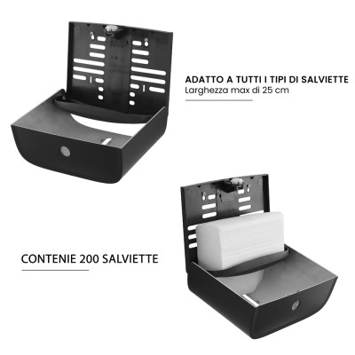 Funzionalità Distributore di salviette max 200 pz per carta piegata a Z in ABS nero