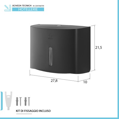 Scheda tecnica Distributore di salviette max 200 pz per carta piegata a Z in ABS nero